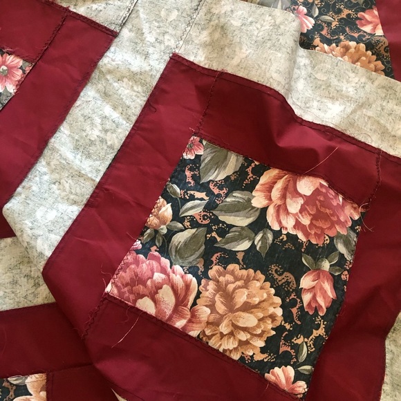 Unfinished Handmade Green and Red Quilted Bedding with Floral Design, 109” by 84 - Picture 5 of 7